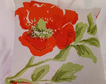 SCALAMANDRE ARCADIA Orange Poppy Feather Throw Pillow, Linen and Cotton, for Bed, Sofa, Chairs