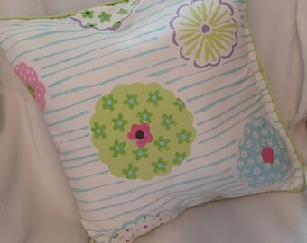 Cupcakes or Flowers Large Casual Cotton Throw Pillow in White/Lime Green/Pink/Blue for Kids, Family  Room, Gifts