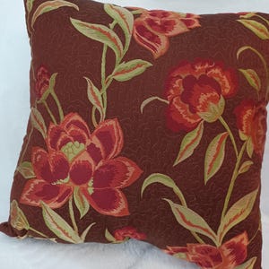 Brown Embroidered Jacobean Floral Thow Pillow for Bedroom, Bench, Living Room, Chair, Bed, Handmade, Traditional