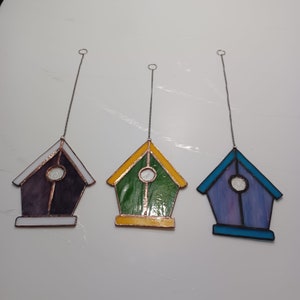 Real Stained Glass Birdhouse Suncatcher, Various Colors, Ready to Hang, Great Gift for Mom, Housewarming, Friends, Bird Lovers image 5