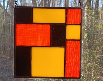 Real Stained Glass GEOMETRIC SUMMER SUNSET Suncatcher, , Ready to Hang, for Dad, Family, Friends