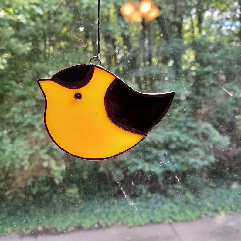 Real Stained Glass Bird Suncatchers, Various Colors, Ready to Hang, Cardinal, Bluebird, Goldfinch, Chickadee, Songbird, Bird Watcher Gift Goldfinch