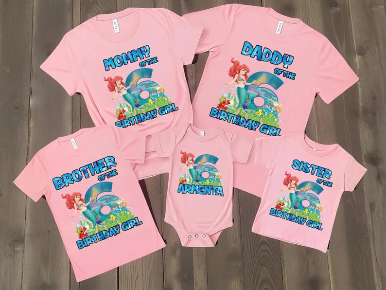 Personalized Little Mermaid 6th Birthday Family Shirts, Ariel Matching Party Tees image 5