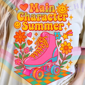 Main Character Summer PNG | Roller Skate Sublimation | Groovy 70s Summer Clipart | Coquette Aesthetic Graphic | Bright Color Sticker Art PNG