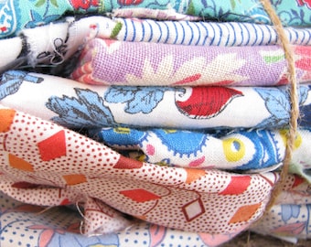 Styled Stock Photo Image...Bundle of Vintage 1940s 1950s Cotton Print Feedsack Fabric...Country Rural Farm Scraps Quilting
