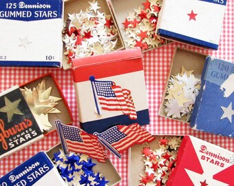 Styled Stock Photo Image...Vintage Dennison Seals...Stars & Flags...Red, White, and Blue...Patriotic Fourth 4th of July