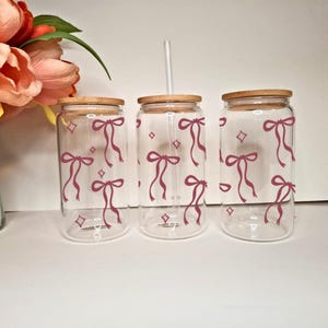 Coquette Tumbler, Pink Bow Tumbler, Viral Coffee Glass, Coquette Iced Coffee Cup, Coquette Gifts for Her, Girly Girl Gifts, Coquette, Libbey