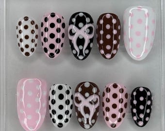 Handmade Polka Dot Press On Nails, Pink Gel Nails, Custom Nail Set