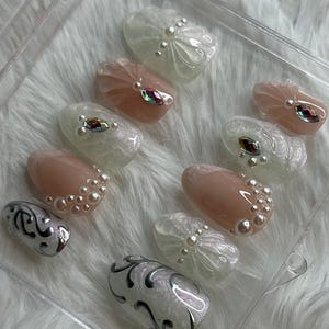 Pearlescent Press On Nails/ Fairy Nails/ Seashell Nails/ Handmade Press Ons/  Gel Nails/ Press On Nails