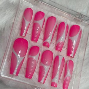 Pink Press On Nails/ Aura Nails/ Gradiant Press Ons/  Gel Nails/ Handmade Press On Nails