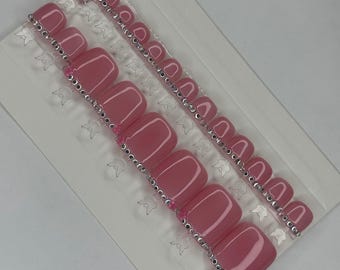 Bling Tip Press On Toe Nails/ Pink Gel Toe Nails/ Handmade Press Ons