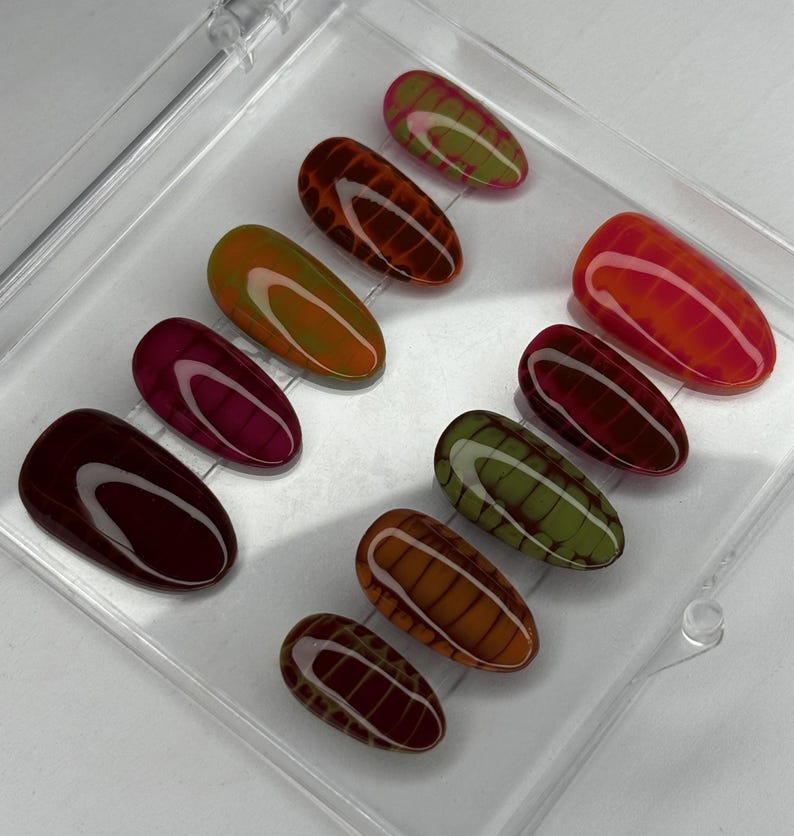 Croc Print Press On Nails, Fall Color Nails, Handmade Gel Nail Set image 3