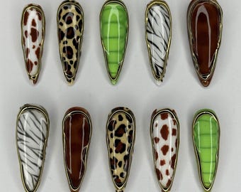 Animal Print Press On Nails/ 3D Chrome Nails/ Handmade Press ons/ Gel Nail