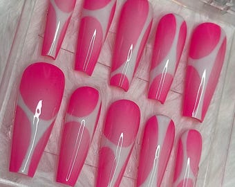 Aura Press On Nails, Pink Y2k Nails, Handmade Gel Nail Set