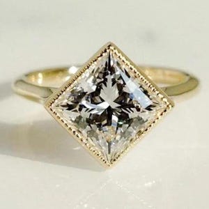 3CT Princess Cut Moissanite Engagement Ring: 14K Gold Bezel Setting