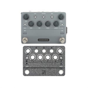 May include: A gray Nanocortex guitar effects pedal with multiple knobs and buttons, including Gain, Bass, Mid, Treble, and Level controls. Below it is a gray felt cover with cutouts for the pedal's controls and the text "MA SK".