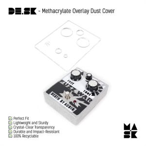 May include: A clear plastic dust cover for a guitar pedal. The pedal is white with black text that reads "Fuzz War" and "Death by Audio".