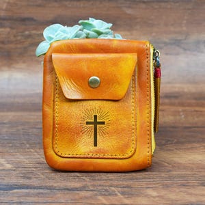 Personalized Leather Rosary Pouch, Cowhide Coin Purse, 1st Communion, Confirmation Gift, Gift for Catholics, Mother's Day Gift