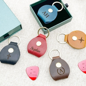 Personalized Handmade Leather Guitar Pick Holder, Guitar Pick Key Fob, Guitar Gift, Guitar Accessories, Gift for Guitarist