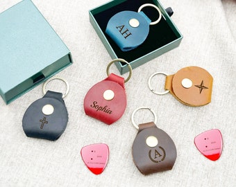 Personalisierte handgemachte Leder-Gitarren-Plektrum-Halter, Gitarren-Plektrum-Schlüsselanhänger, Gitarren-Geschenk, Gitarren-Zubehör, Geschenk für Gitarrist
