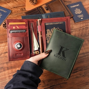 Personalized Leather Passport Holder, Custom travel wallet, Business travel accessories, The Perfect Christmas Gift for him