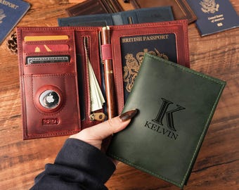 Porta pasaporte de piel personalizado, cartera de viaje a medida, accesorios para viajes de negocios, el regalo de Navidad perfecto para él
