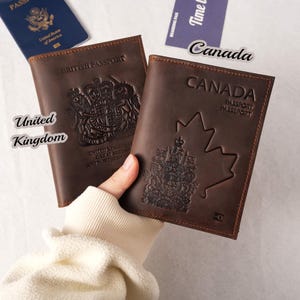 Cowhide Passport Holder Airtag slots, USA Passport Cover, French|Australian|British|Canadian|German Passport, Christmas gift, Travel Gifts