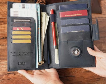 Personalized Leather Passport Holder, Travel Wallet Gift Handmade Leather Travel Organizer