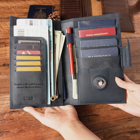 Porte-passeport double, étui pour passeport double, pochette pour passeport en cuir personnalisée, étui pour passeport fait main - France