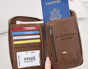 Personalized Leather Family Travel Wallet, 2 Passport Holder, RFID Passport Wallet, Passport Organizer, Travel Gift For Dad/Husband