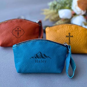Pochette de chapelet en cuir personnalisée avec fermeture à glissière, sac de perles de chapelet en cuir véritable, support de chapelet, catholique, confirmation, cadeau de première communion