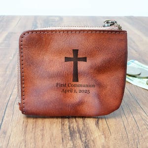 Personalized Leather Rosary Pouch, Cowhide Coin Purse, Gift for Catholics, Godfather, 1st Communion, Confirmation Gift, Mother&#39;s Day Gift