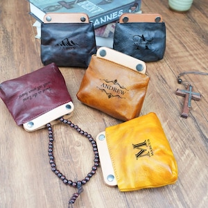 Personalisierte Leder Rosenkranz Beutel, Leder Geldbörse, 1.Kommunionsgeschenk, Konfirmationsgeschenk, Geschenk für Katholiken, Geschenk für Mama