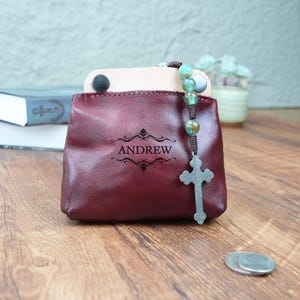 Personalized Leather Rosary Pouch, Cowhide Coin Purse, 1st Communion, Confirmation Gift, Gift for Catholics, Gift for Mom