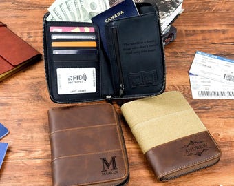 Personalized Leather Family Travel Wallet, 2 Passport Holder, RFID Passport Wallet, Passport Organizer, Travel Gift For Dad / Husband / Him
