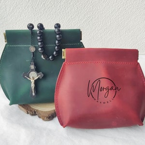 Portarosario in pelle personalizzato, portarosario in pelle, portamonete con croce, ricordo religioso, regalo di cresima, regalo di prima comunione