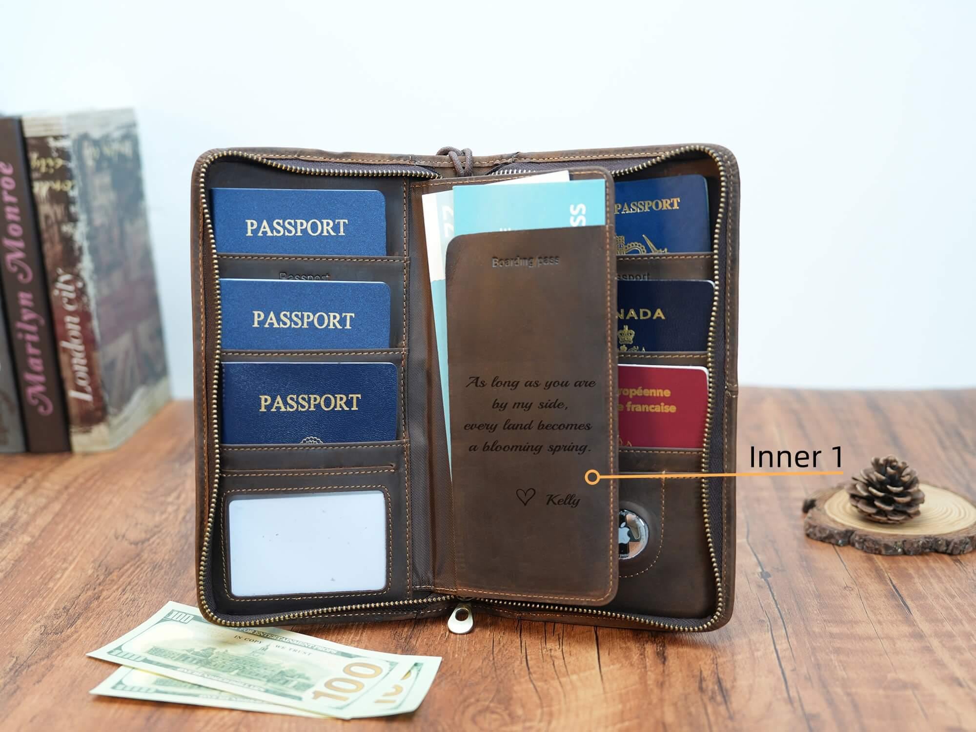 Genuine Leather Passport Holder Wallet With Hidden AirTag Slot - Unisex Travel Organizer