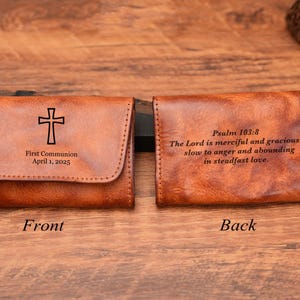 Personalized Leather Rosary Pouch & Coin Purse, Credit Card Holder, Cowhide Coin Purse, 1st Communion, Confirmation Gift, Gift for Catholics
