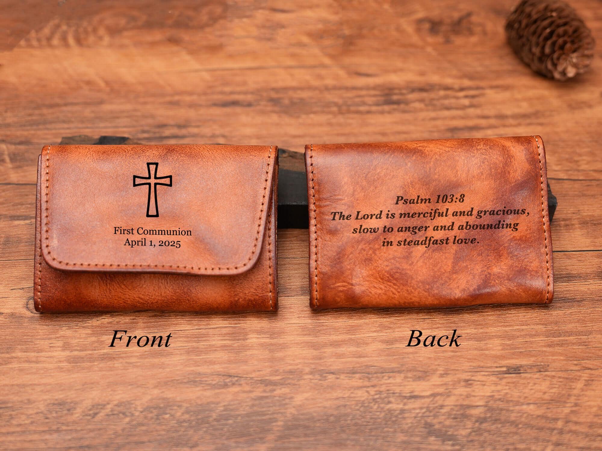 Personalized Leather Rosary Pouch & Coin Purse, Credit Card Holder, Cowhide Coin Purse, 1st Communion, Confirmation Gift, Gift for Catholics