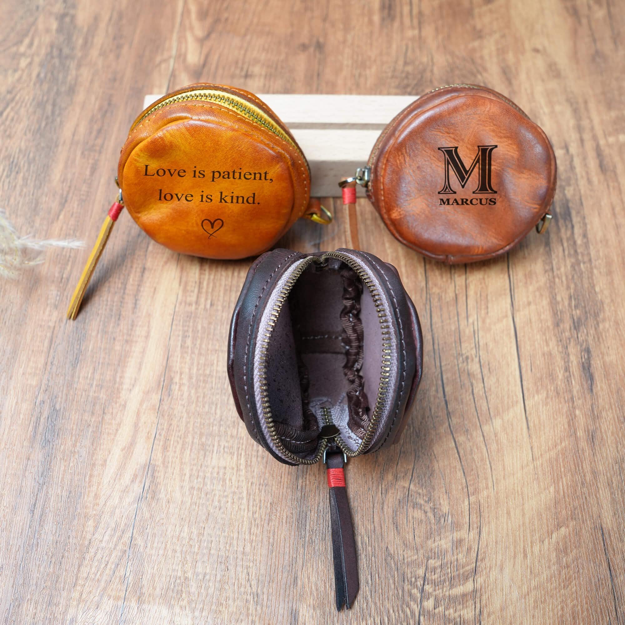 Personalized Leather Rosary Pouch, Handmade Cowhide Coin Purse with Zipper, 1st Communion, Confirmation Gift, Gift for Her, Headphone Purse
