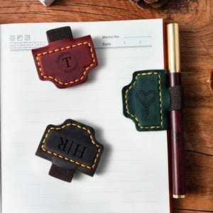 Personalized Leather Magnetic Pen Holder Clip, Bygone Mark with Pen Loop, Pen holder for Notebook, Teachers | Readers | Book Lovers Gifts