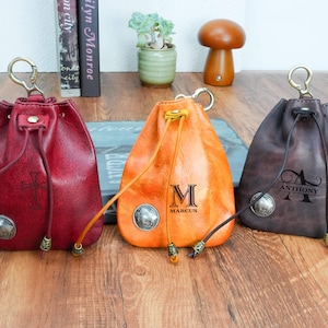 Personalized Leather Rosary Pouch, Leather Drawstring bag, Vintage Coin Purse, Confirmation Gifts, First Communion Gift, Graduation Gift