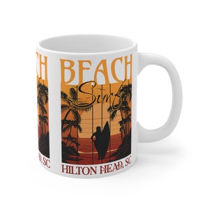 Tazza Hilton Head South Carolina, regalo per gli amanti della tavola da surf, tazza per gli amanti della spiaggia, tazza da surf, tazza dell&#39;oceano, tazza da surf sulla spiaggia, souvenir per le vacanze in spiaggia