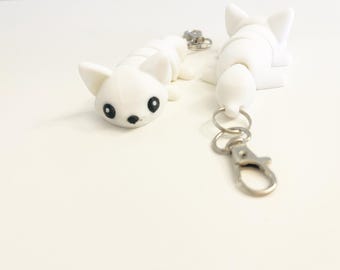 Articulated Arctic Fox Keychain – 3D Printed, Flexible & Fun!  White Arctic  Fox fidget toy, Sensory Stress-Relief Toys.