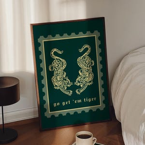 虎のウォールアートプリント：レトロで明るいモチベーションを高めるタトゥースタイル デジタルダウンロード