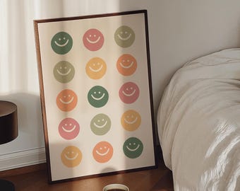 Retro Smiley Face Wall Art: Mid-Century Modern Print (Digital Download)
