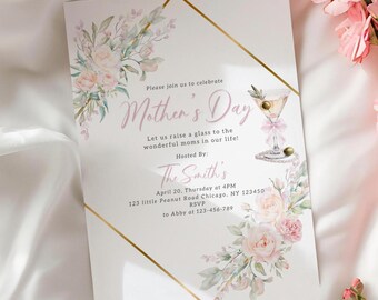 Elegant Mother's Day Invitation Editable Mom's and Mimosas Floral Mother's Day Invite Template Pink Bow Mother's Day Invitation Printable