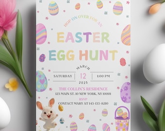 Bunny Easter Egg Hunt Invitation Template (Editable)