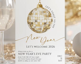 Gold Disco Ball New Year's Eve Invitation Template (Digital Download)