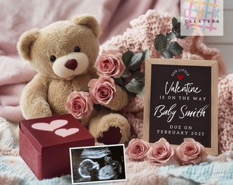 Valentinstag Schwangerschaftsankündigung Digitale Schwangerschaftsankündigungsvorlage für Valentine Baby Gender Neutral Reveal Social Media Facebook